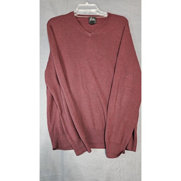 Jos A Bank Men's Wool V Neck Sweater Long Sleeve Maroon Merino Wool Size Large - Picture 2 of 6